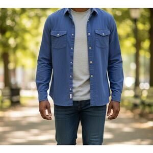 Williams Bay Button Up Shirt Men's Size Large Tall  Long Sleeve Solid Dark Blue